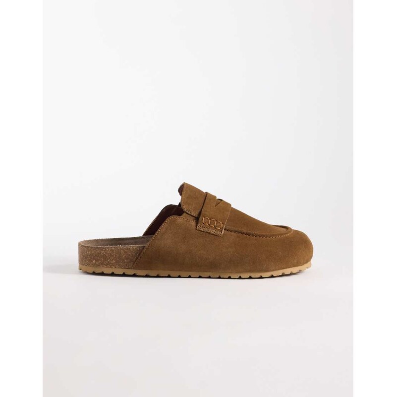 ASOS DESIGN penny loafer mule in tan suede-Brown