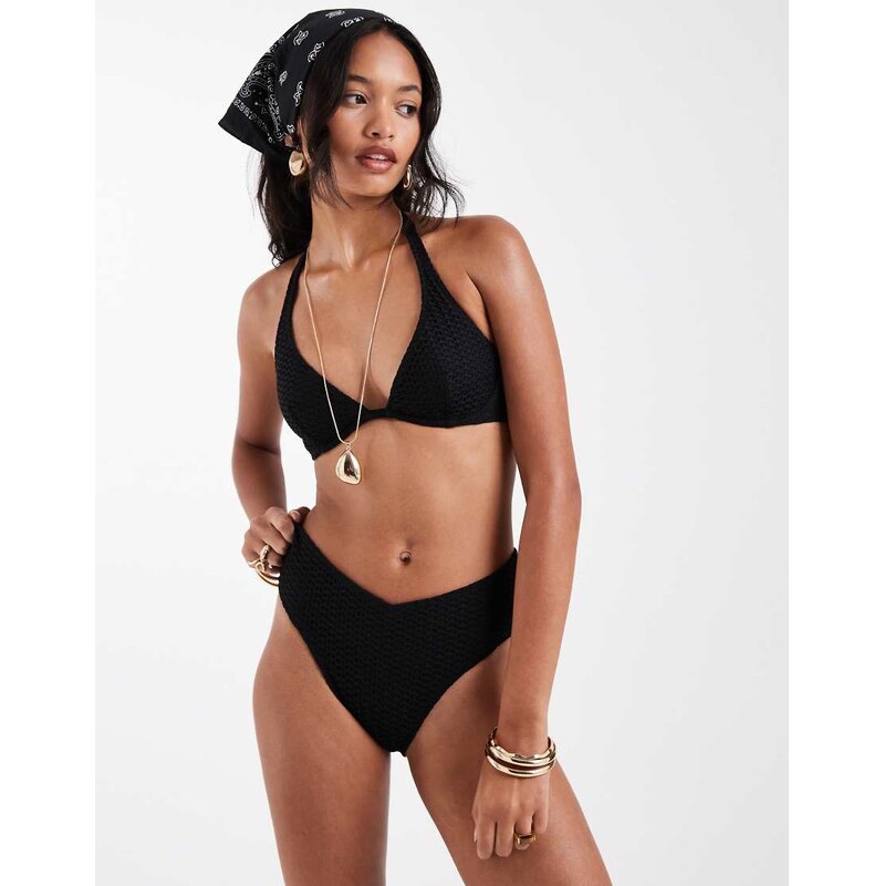 Lindex highwaisted bikini bottom in black crochet