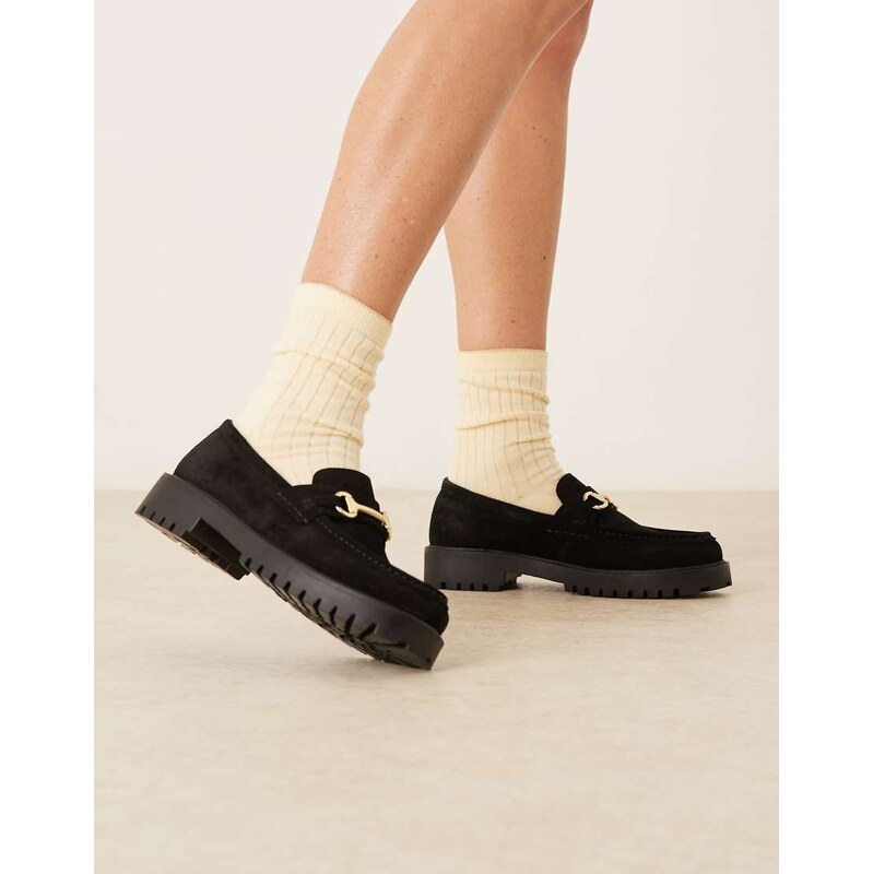 Walk London Clara Trim loafer in black suede