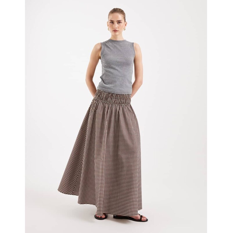 ASOS DESIGN shirred waist detail maxi skirt in gingham-Multi