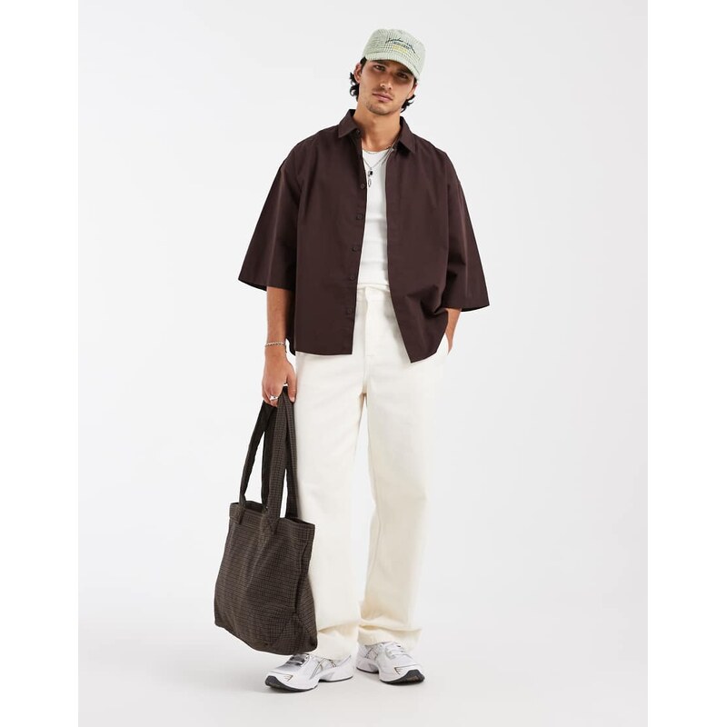 ASOS DESIGN oversized poplin shirt in brown