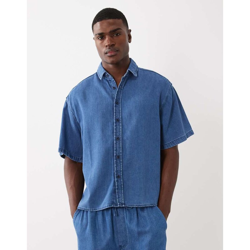 ASOS DESIGN co-ord short sleeve oversized linen blend denim