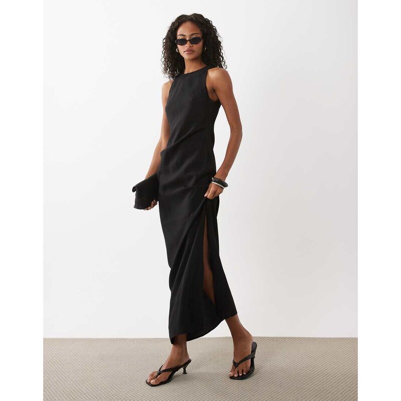 ASOS DESIGN racer cupro tuck detail maxi dress in black