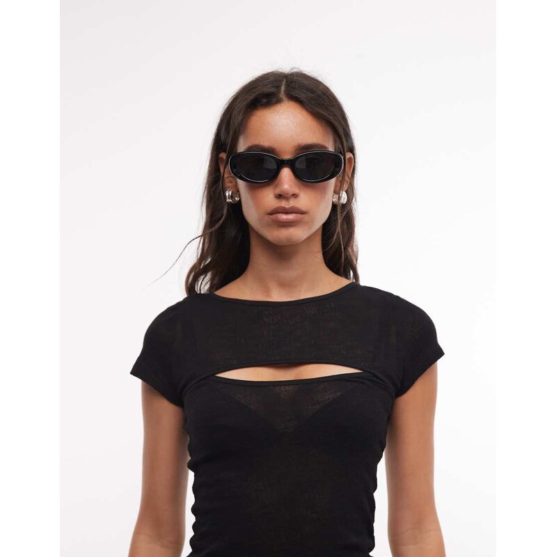 Weekday semi sheer short sleeve bolero detail top in black
