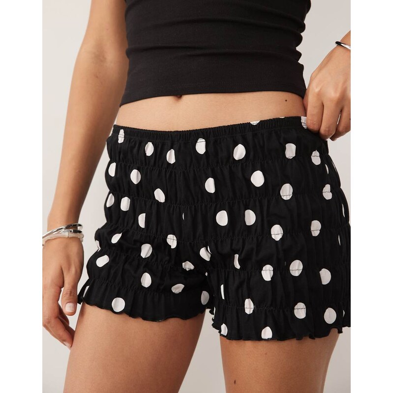 ASOS DESIGN shirred bloomer short in black and white polka dot