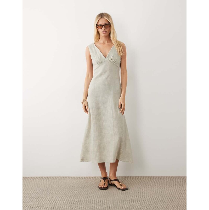 ASOS DESIGN v neck maxi slip dress in green laundered stripe