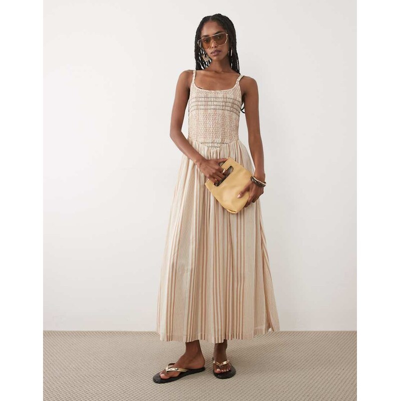 Abercrombie & Fitch scoop neck dipped waist maxi dress in brown