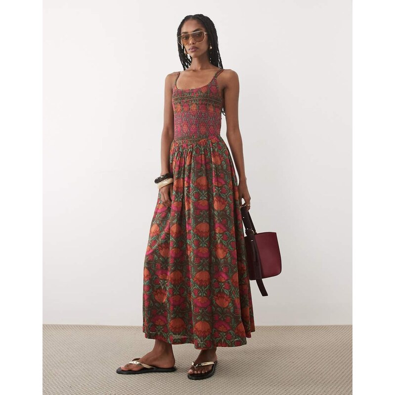 Abercrombie & Fitch scoop neck dipped waist maxi dress with bold
