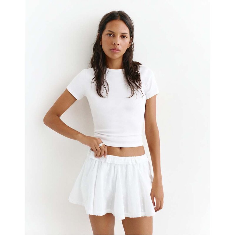 Pull&Bear White swiss embroidery mini skirt in ice