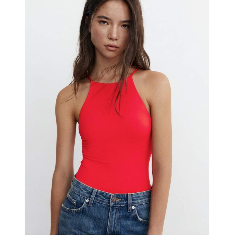 Pull&Bear Halter strappy bodysuit in red