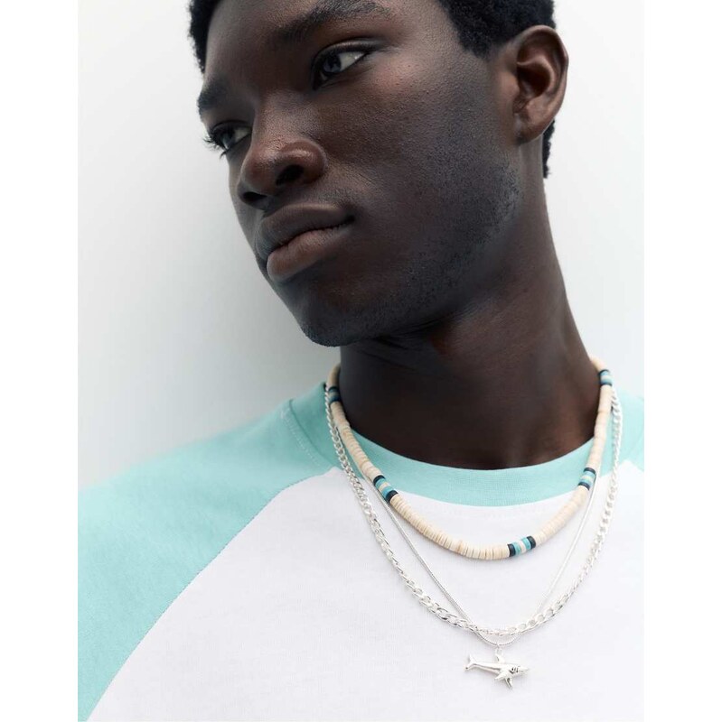 Pull&Bear 3-pack of shark necklaces in others-Multi