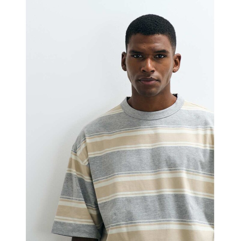 ASOS DESIGN oversized t-shirt in grey marl stripe