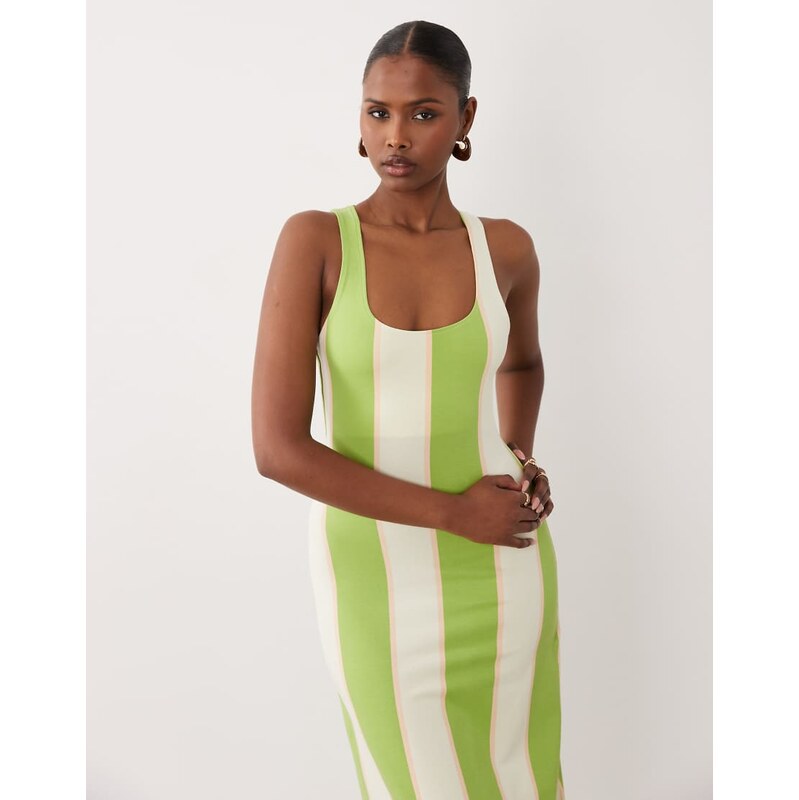 ASOS DESIGN scoop neck maxi dress in green stripe-Multi