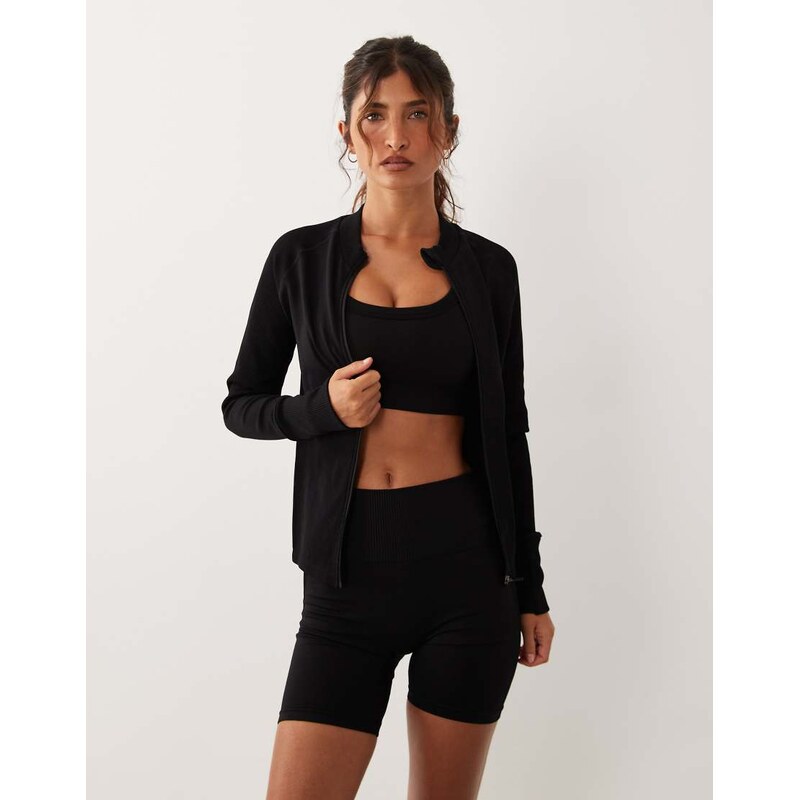 4505 sculpting seamless zip up long sleeve top in black