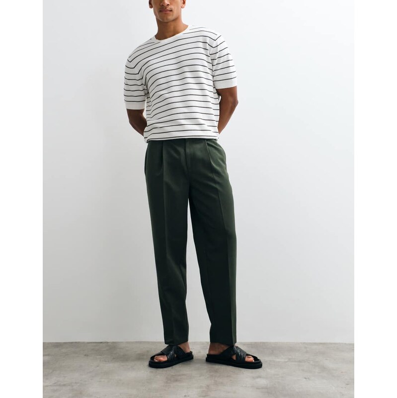 ASOS DESIGN smart pleated oversized tapered trousers in olive