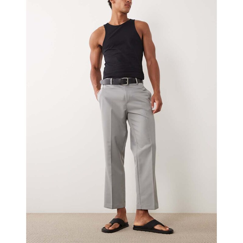 ASOS DESIGN smart straight cropped trousers in light grey