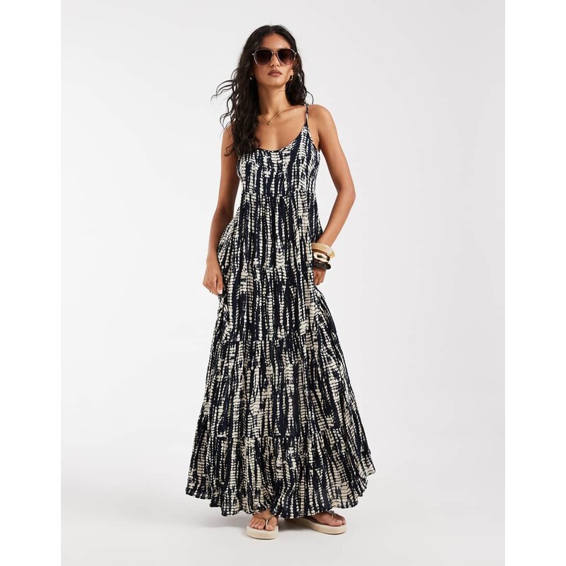 ONLY tiered maxi dress in navy abstract print