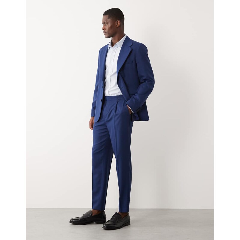 ASOS DESIGN 100% summer wool tapered suit trousers in navy