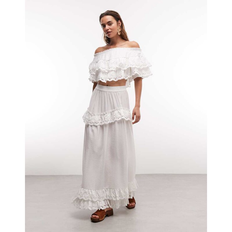 ASOS DESIGN cutwork lace co-ord maxi skirt in white