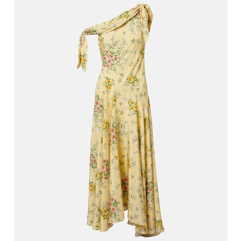 Rodarte Asymmetric floral silk midi dress