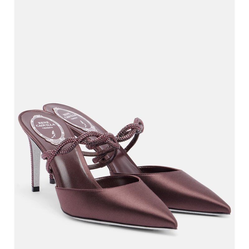 Rene Caovilla Crystal-embellished satin mules