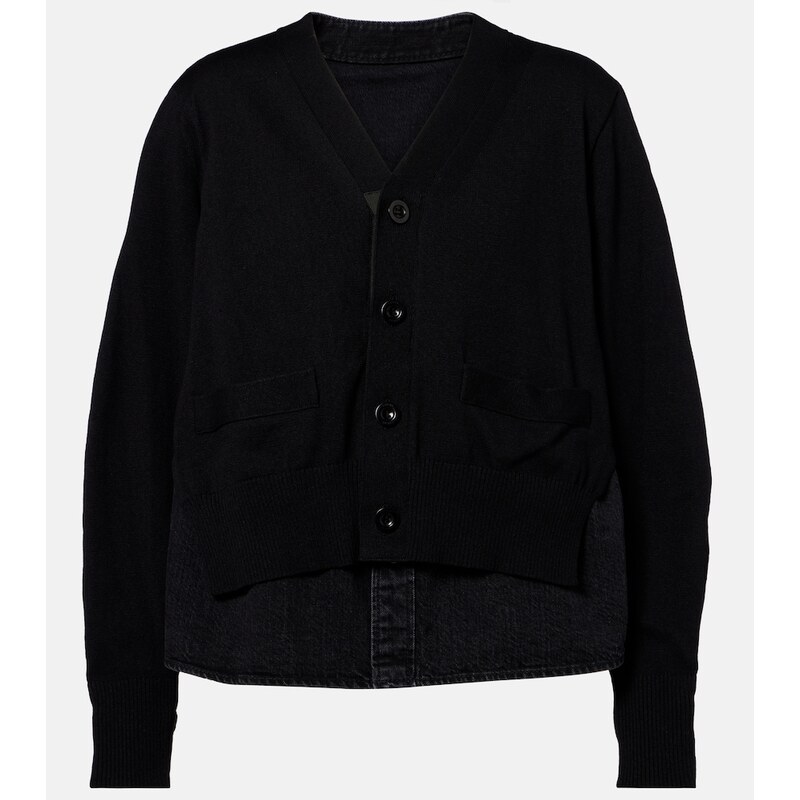 Sacai Paneled cotton-blend cardigan