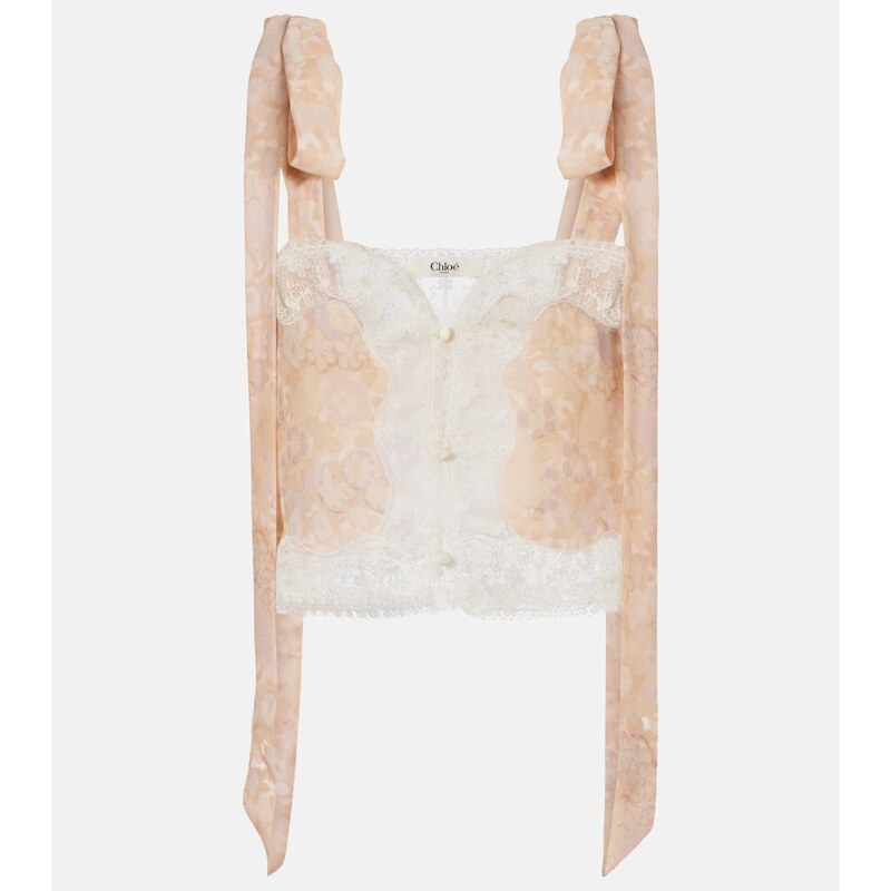 Chloe ChloÃ Floral lace-trimmed silk top