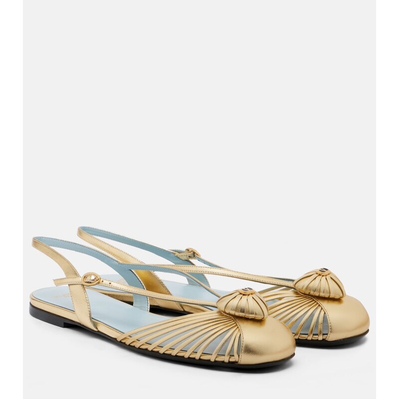 Valentino Garavani CÅur Royal metallic leather slingback flats