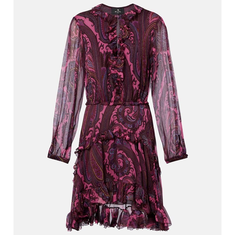 Etro Paisley ruffled silk minidress