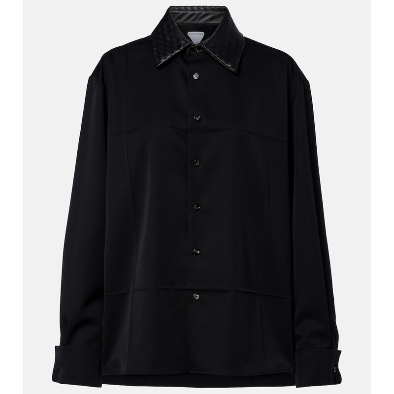 Bottega Veneta Intrecciato leather-trimmed wool shirt
