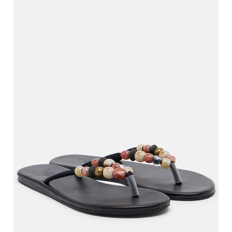 Ancient Greek Sandals Saionara beaded leather thong sandals