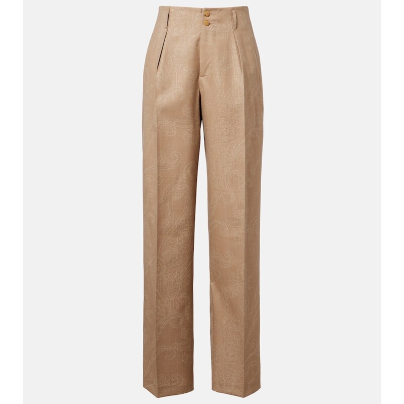 Dámské elegantní kalhoty Etro Wool jacquard v barvě beige