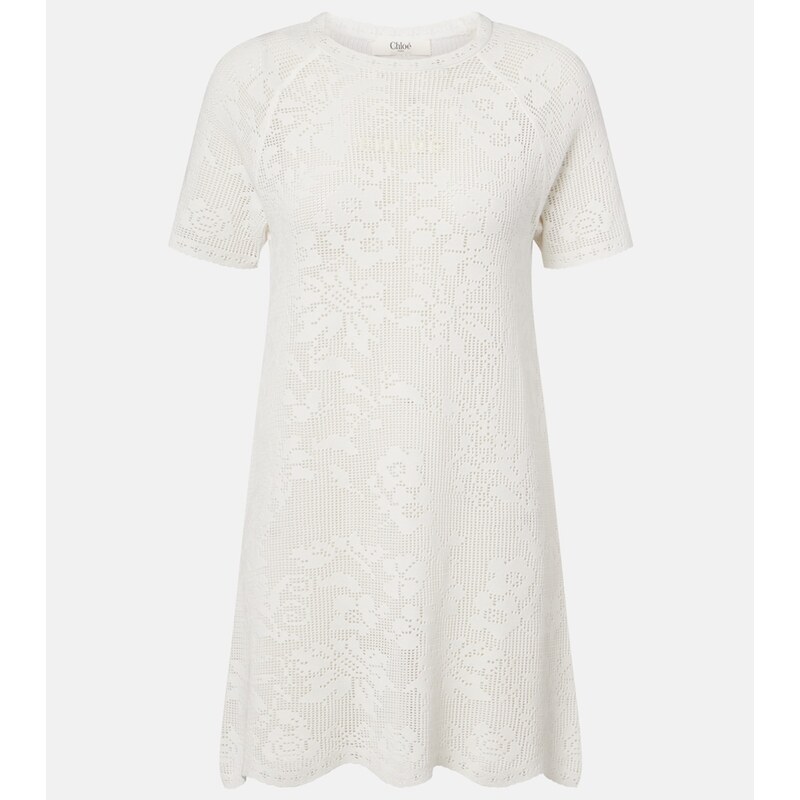 Chloe ChloÃ Pointelle scalloped cotton minidress