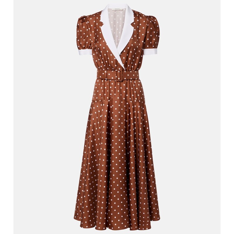 Rodarte Belted polka-dot silk twill midi dress
