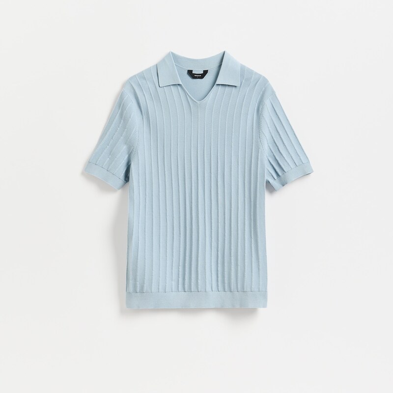 Reserved - Bavlněný polo svetr - bleděmodrá