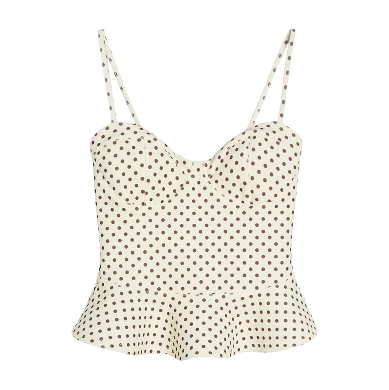 Bershka Top režná / tmavě hnědá