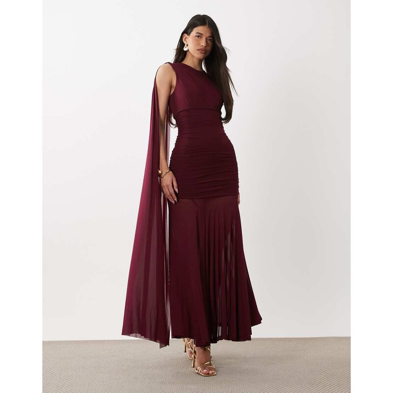 Bardot Alverie mesh sleeveless scarf detail ruched maxi dress in