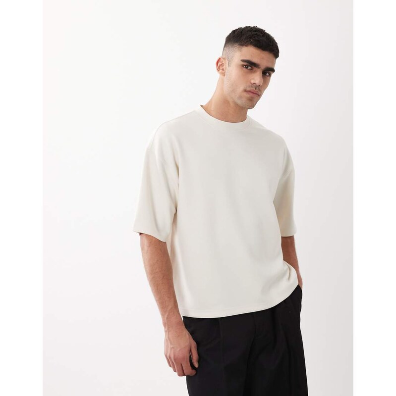 ASOS DESIGN luxe interlock oversized boxy t-shirt in off white