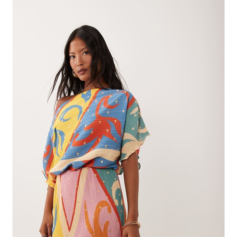Never Fully Dressed Petite Tilly off shoulder plisse maxi dress