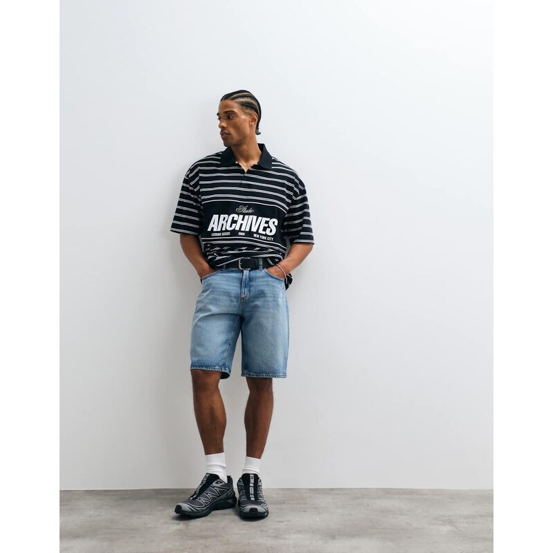 ASOS DESIGN oversized polo with black and white stripe-Multi