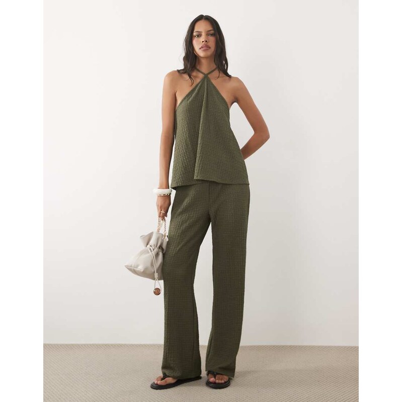 ASOS DESIGN co-ord textured fabric trouser in khaki-Green