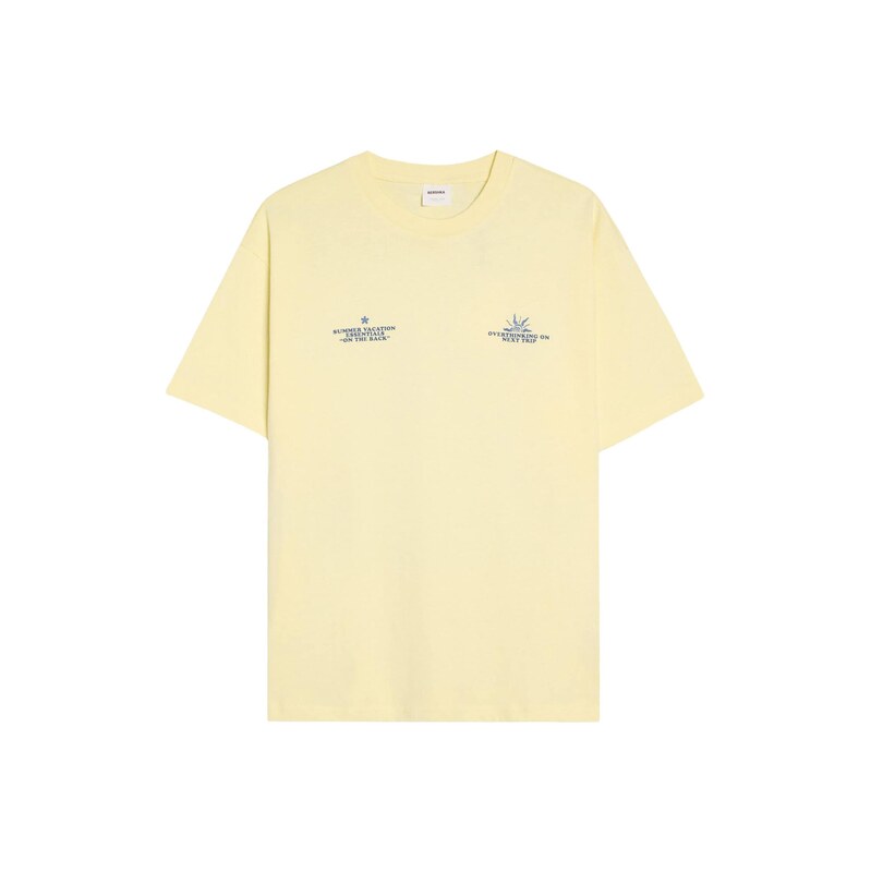 Bershka Tričko tmavě modrá / světle žlutá