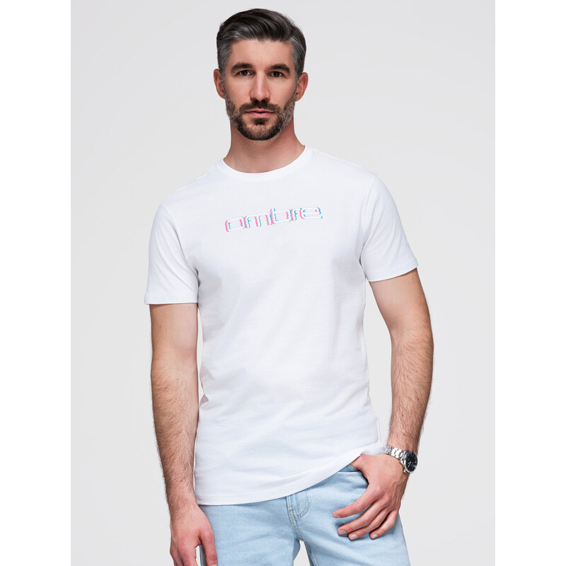 Ombre Mens T-shirt with embroidery on chest - white