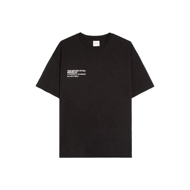 Bershka Tričko ARTE FLORES tmavě šedá / černá / bílá