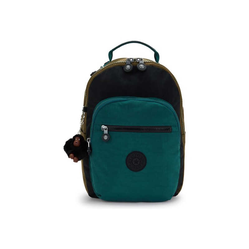 KIPLING Batoh Seoul S brokátová / tmavě zelená / černá