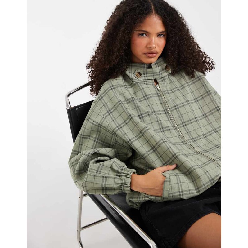 ASOS DESIGN casual harrington jacket with funnel neck in green