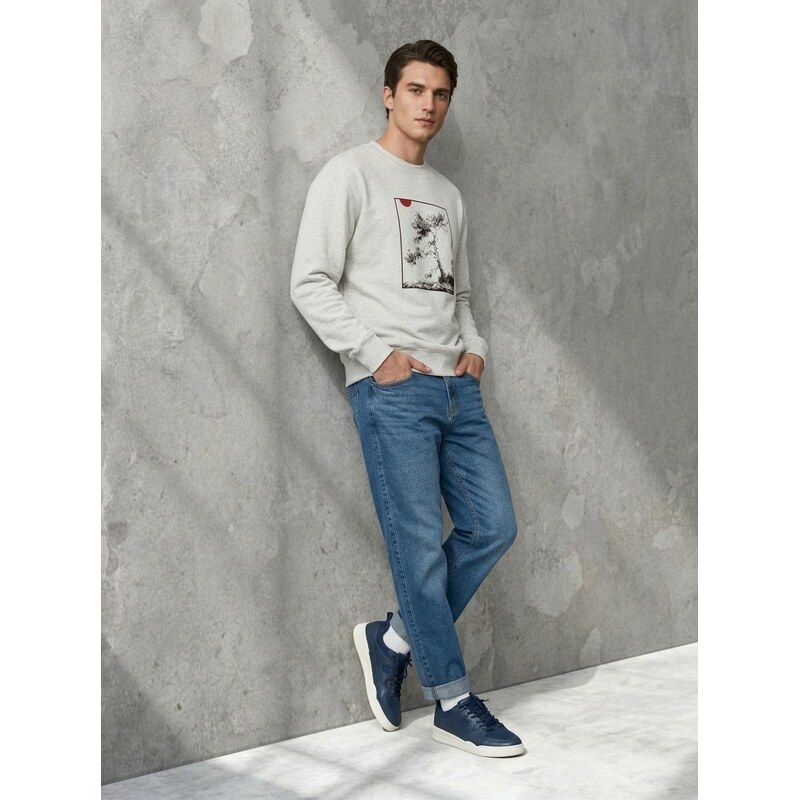 Sinsay - Crewneck mikina s potiskem comfort - béžová