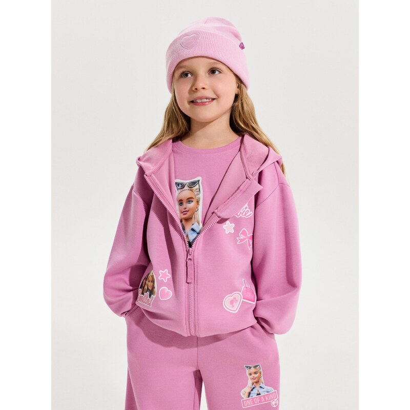 Sinsay - Mikina na zip s kapucí Barbie Active - růžová
