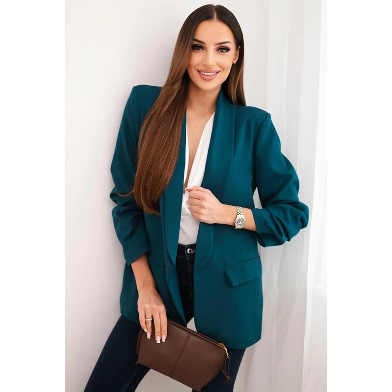 MladaModa Elegantní sako s nařasenými rukávy model 9709 tmavě