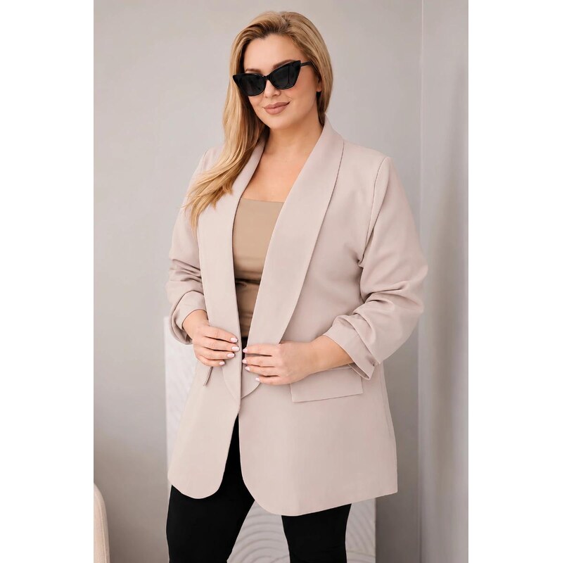 MladaModa Elegantní oversize sako model 1085 tmavě béžové